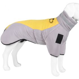 Warm Dog Jacket Winter Coat Reflective Waterproof Windproof Dog Snow Jacket Clothes with Zipper (Color: Yellow-Gray)